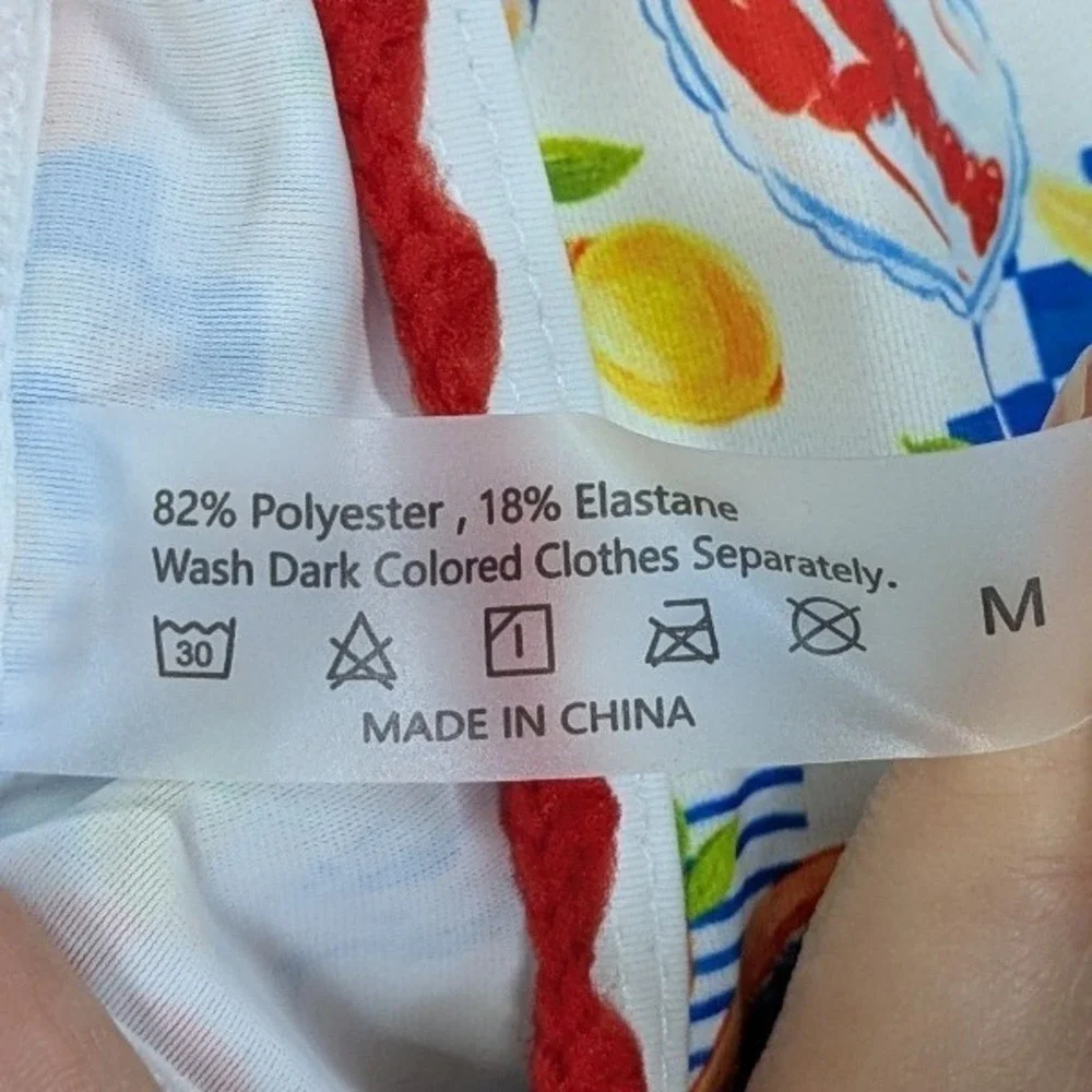 Women's Lobster Fruit Print Bikini Set Beach Swim Vacation Seashell Charm Medium